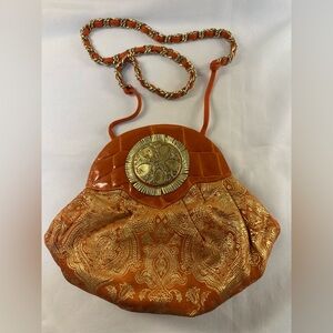 Vintage Braccialini 1980s Medallion Bag Beautifully Decorated Fabric Leather